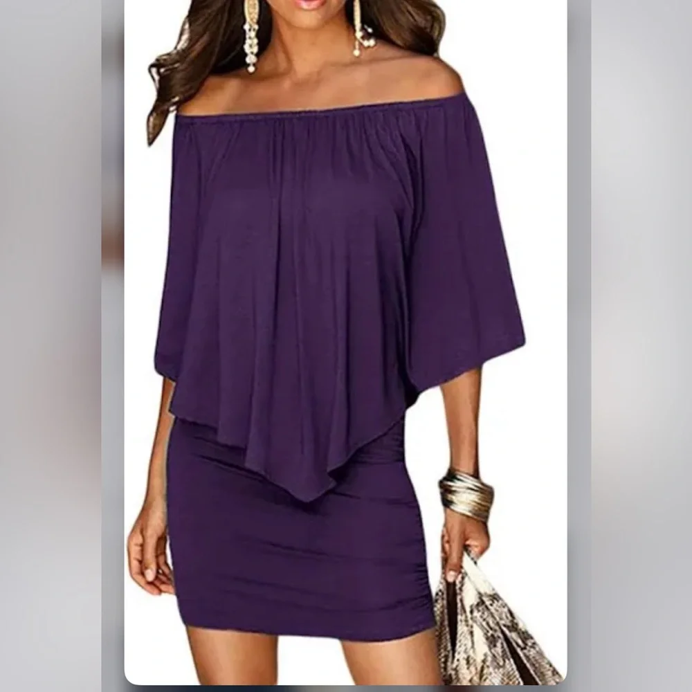 Bodycon off shoulder ruffles mini dress - Picture 1 of 4